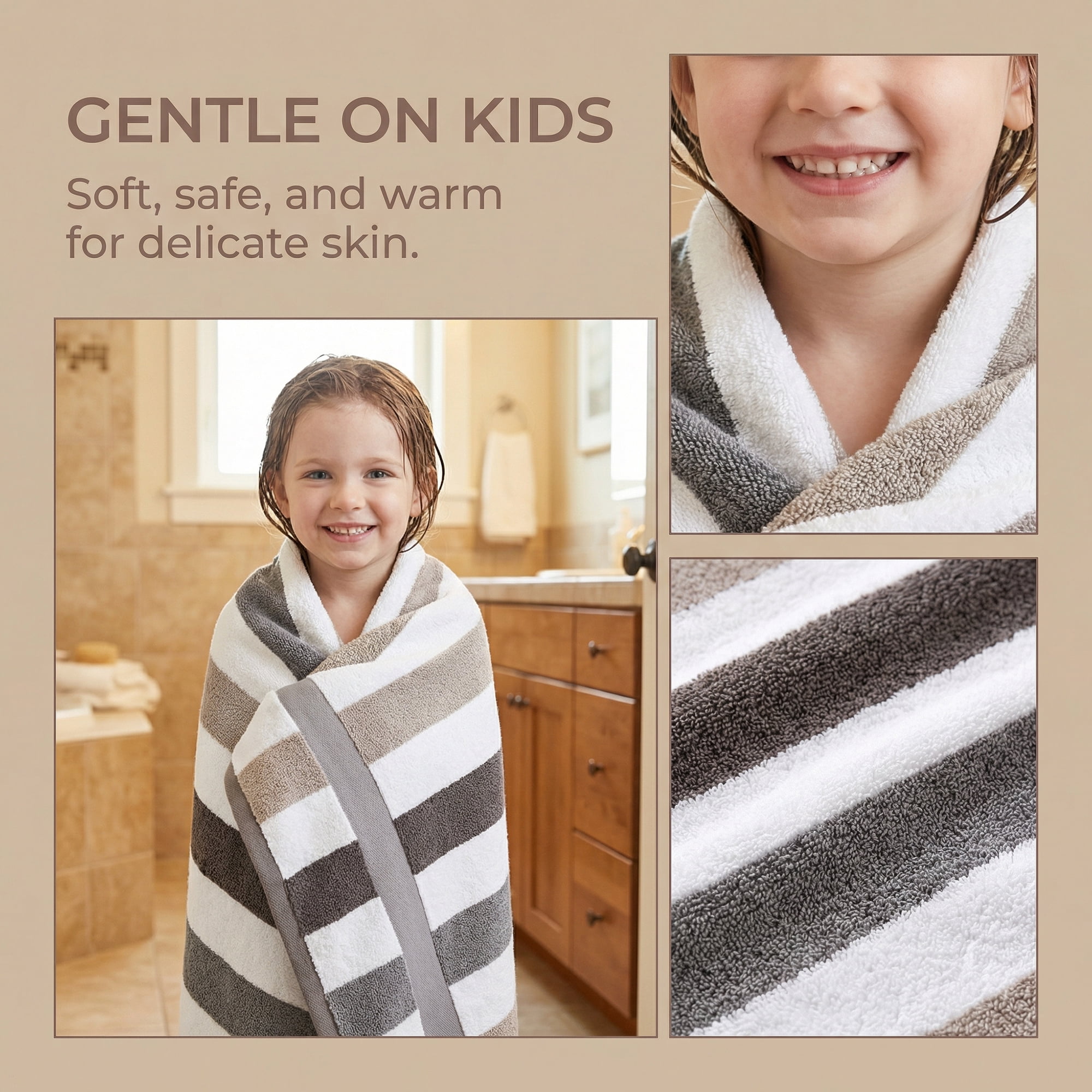 Unique Bargains Absorbent Stripe Soft Cotton Towel 2 Pack Grey 55"x28"