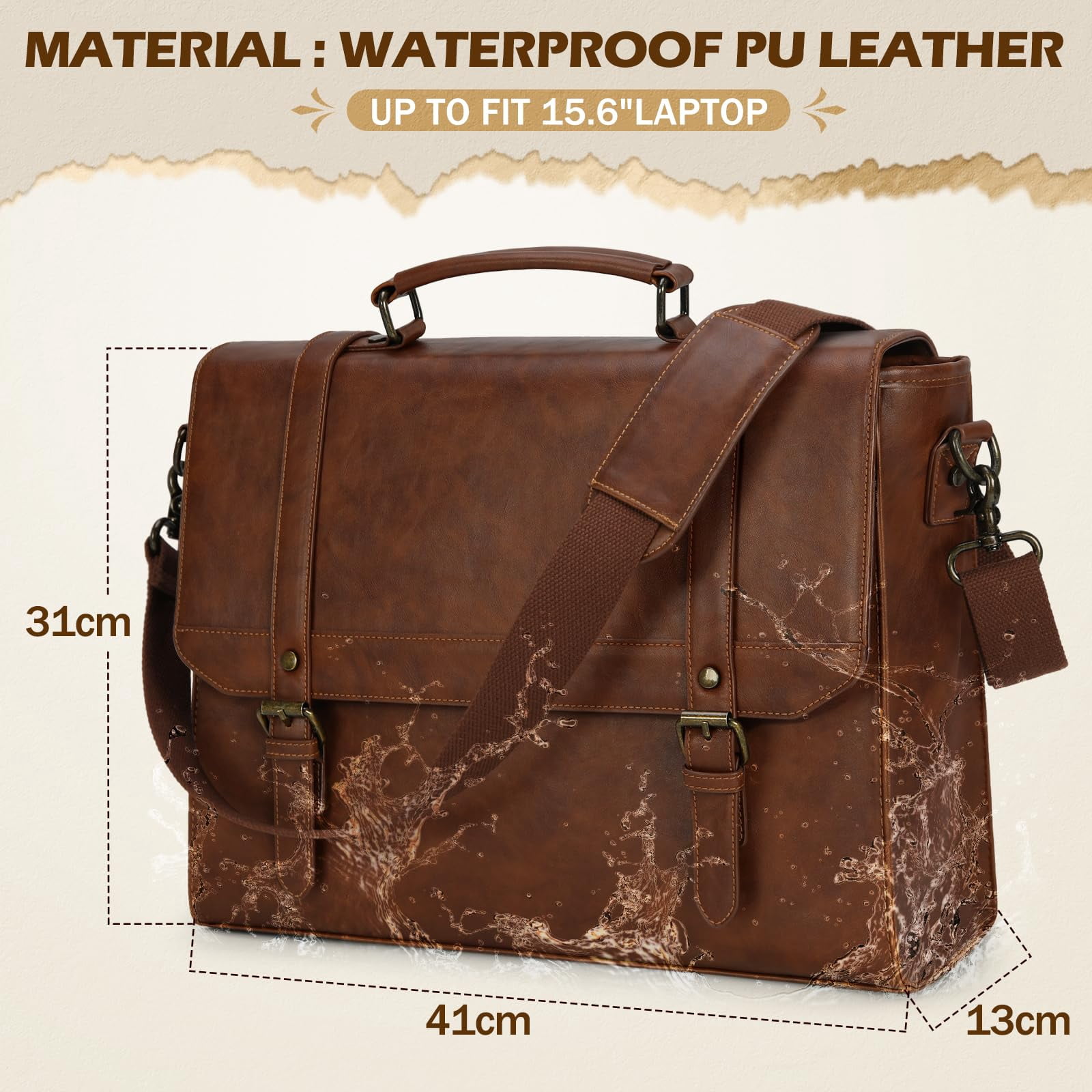 Messenger Bag for Men 15.6 inch Laptop Briefcase Vintage Leather Waterproof Large Computer Satchel Bag Retro Shoulder Bag for Office Business Travel College