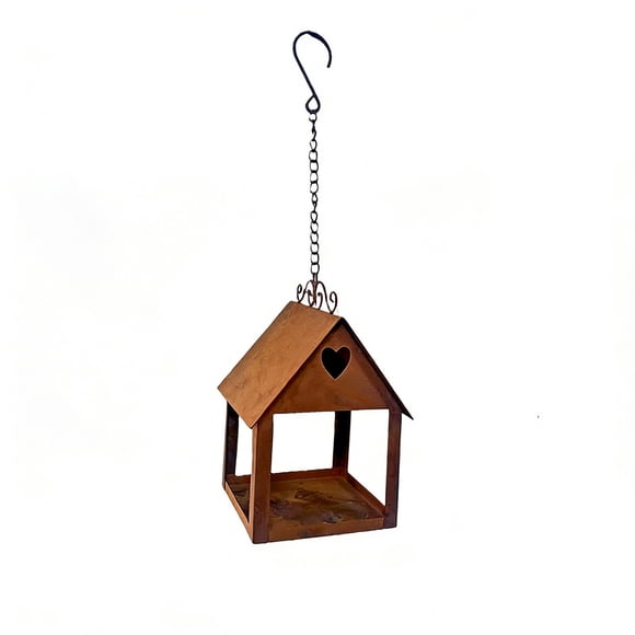 Hanging Birdhouse Feeder With Iron Construction, Outdoor Garden Decor For Wild Birds, Easy To Mount And Fill
