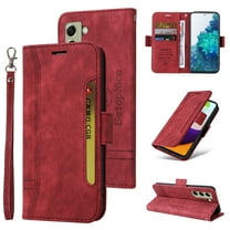 Dteck Fit for Samsung Galaxy S21 FE (6.4 inch ) Wallet Phone Case with Wrist Strap,Shockproof Premium PU Leather Magnetic Clasp ID Credit Card Holder Slots Flip Stand Protective Phone Cover,Red