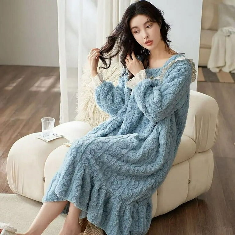 Municipal Lace Nightgown Fleece Sleepwear Womens Winter Night