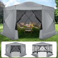 thumbnail image 3 of HOTEEL 15x15 ft Pop Up Gazebo Screen House Tent for Camping with 7 Sidewalls and Mosquito Netting, Waterproof, UV Resistant, Portable Carry Bag, for Outdoor Camping, Lawn and Backyard, Gray, 3 of 10