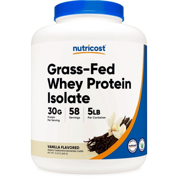 Nutricost Grass-Fed Whey Protein Isolate Powder (Vanilla) 5LBS - Non-GMO, Gluten Free