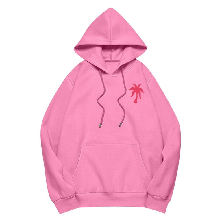 Pink Palm Puff Hoodie for Women Men 2024 Pink Graphic Hoodie Cute Preppy Sweatshirt Long Sleeve Drawstring Tops With Pockets everything comes in waves Walmart