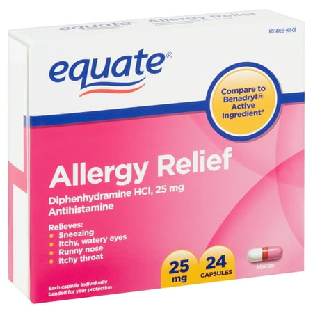 Equate Allergy Relief Capsules, 25 mg, 24 Count
