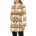 thumbnail image 5 of INSPIRE CHIC Women's Notched Lapel Long Sleeves Double Breasted Plaids Overcoat XS Khaki, 5 of 8