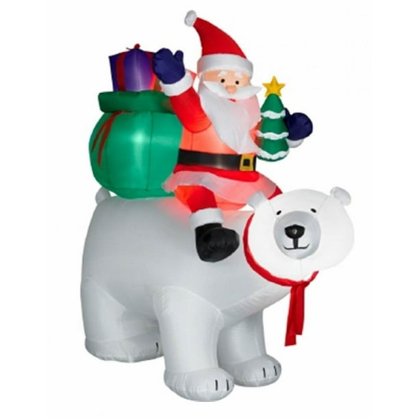 LifeSize 6' Airblown Santa on Polar Bear Prop