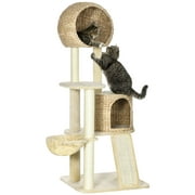 PawHut 59 Inch Cat Tree for Indoor Cats with Cat Condo, Hammock, Beige
