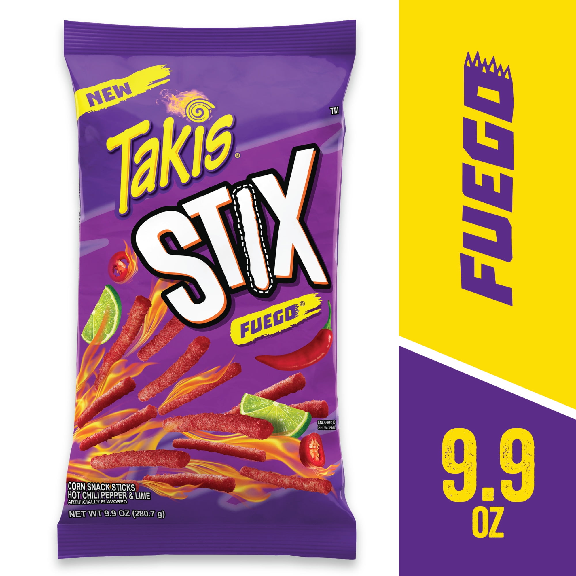 Takis Stix Fuego Corn Sticks, Hot Chili Pepper and Lime Artificially Flavored, 9.9 Ounce Bag
