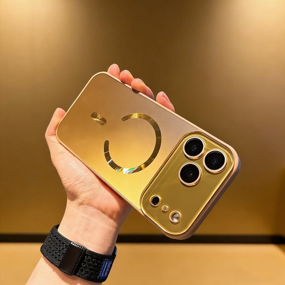for iPhone 17 Pro Max Magnetic Case, Fashionable Glossy Cover Compatible with Mag-Safe, Camera Lens Protective Film, Dustproof Scratch-Resistant Back Phone Case for iPhone 17 Pro Max, Gold
