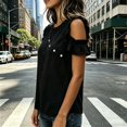 thumbnail image 7 of Cold Shoulder Tops For Womenruffled Trim Short Sleeve Dressy Blouse Decorative Button Casual Shirt Business Casual Short Sleeve Tshirts Work Outfits Black L, 7 of 7