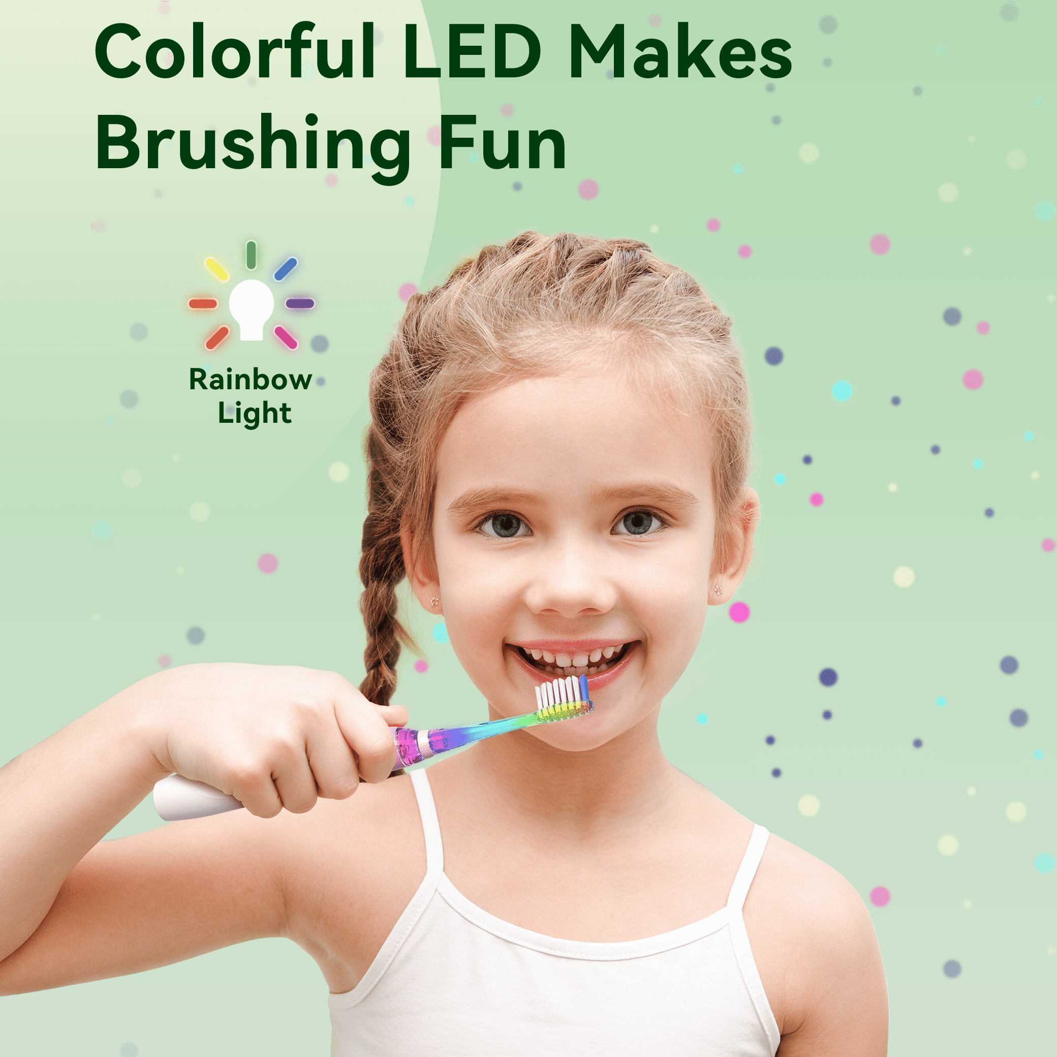 Seago Kids Electric Toothbrush,Rainbow LED Light,8 Brush Heads,for Kids 3-8