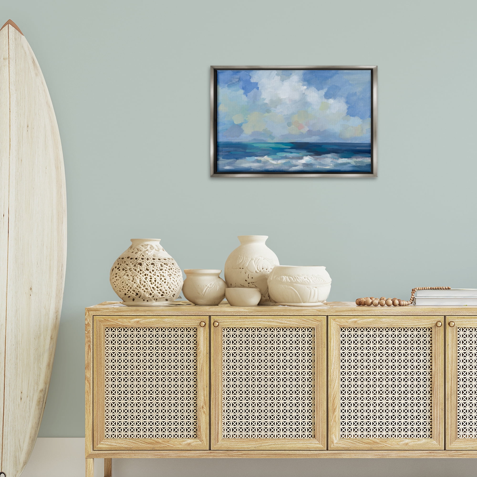 Stupell Industries Nautical Waves & Clouds Nautical & Beach Painting Gray Floater Framed Canvas Art Print Wall Art, 25 x 17