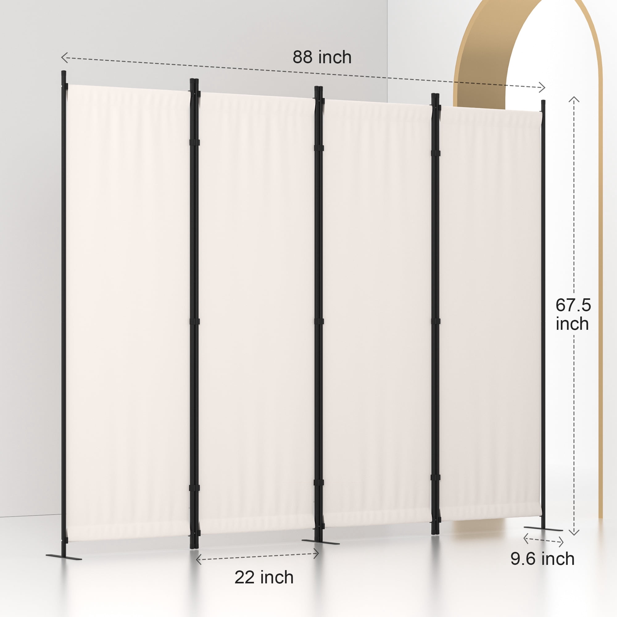Room Divider 4 Panel Folding Privacy Screens 88" Portable Room Partition for Room Separator Freestanding Wall Divider for Office Bedroom Classroom Hospital, White