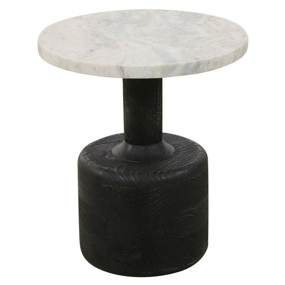 Caspian Side Table with White Marble Top in Modern Distressed Black Finish