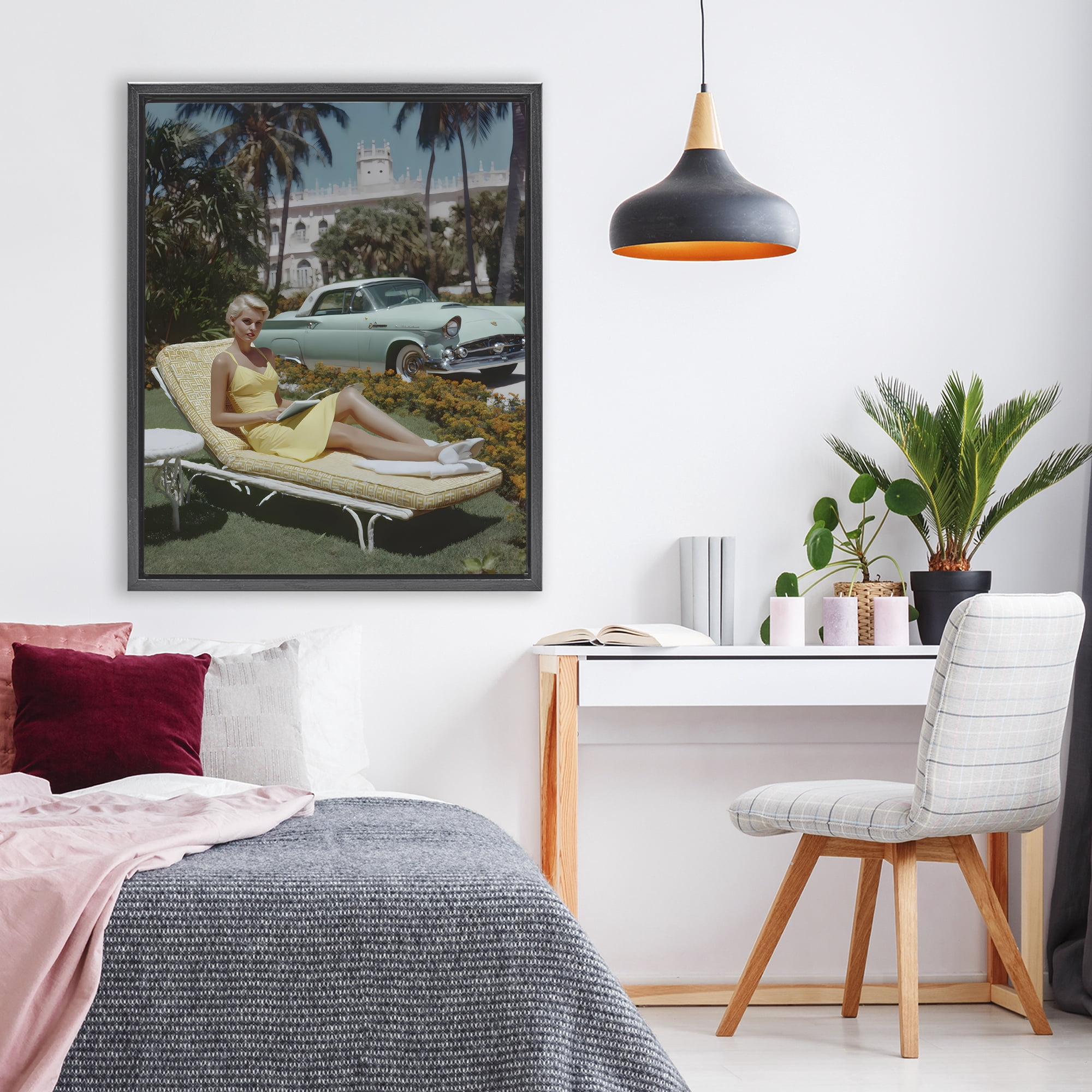 Stupell Industries Vintage Sunbathing Woman Black Framed Floater Canvas Wall Art, design by Franklyn Gregory