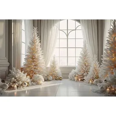 White Snowy Christmas Photography Backdrop Xmas Trees Candle Window Photocall Background Child Studio Photocall Supplies