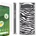 thumbnail image 1 of Shockproof Bumper Phone Case for Google Pixel 6a, with Tempered Glass Screen Protector, by OneToughShield ® - Zebra B/W, 1 of 4