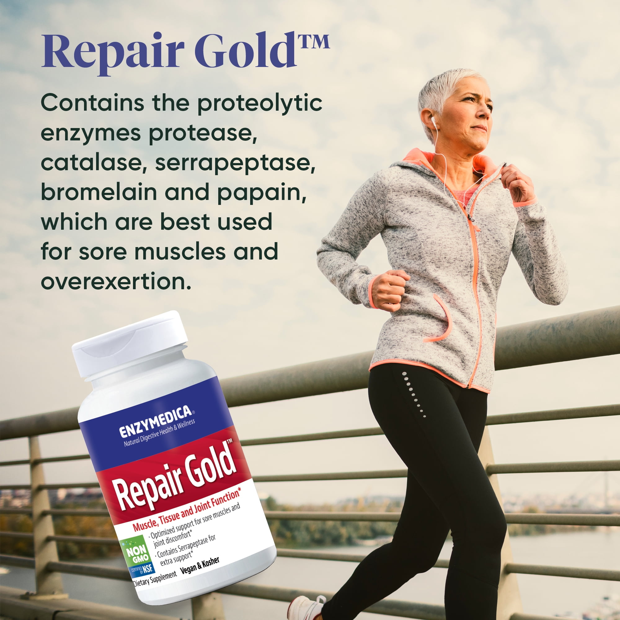 Enzymedica Repair Gold for Men & Women - Proteolytic Enzymes Supplement with Bromelain, 120 Capsules