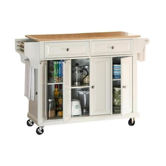 Kingfisher Lane Natural Wood Top Kitchen Cart in White