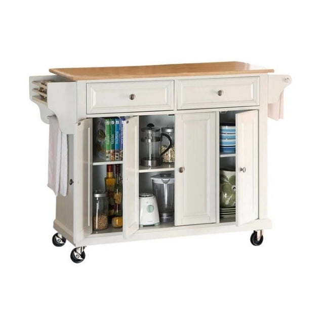 Kingfisher Lane Natural Wood Top Kitchen Cart in White