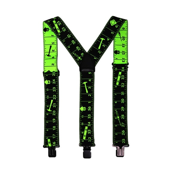 2 Inch Tape Measure Men Work Suspenders with Strong Clips Heavy Duty Work Braces,Green Ruler Pattern