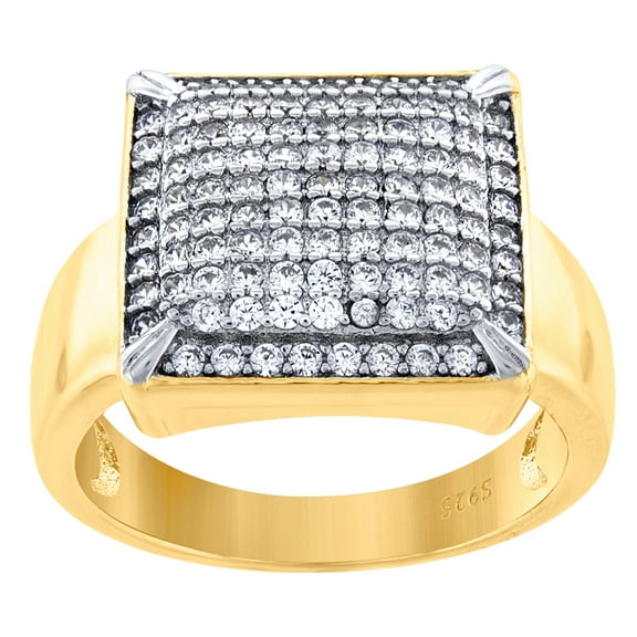 925 Sterling Silver Yellow-tone Mens Cubic Zirconia Cluster Size 8 Fashion Ring Band Wedding Band for Men