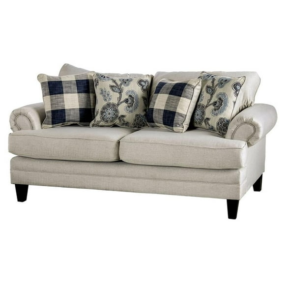 Furniture of America Calistoga Transitional Fabric Rolled Arms Loveseat in Ivory
