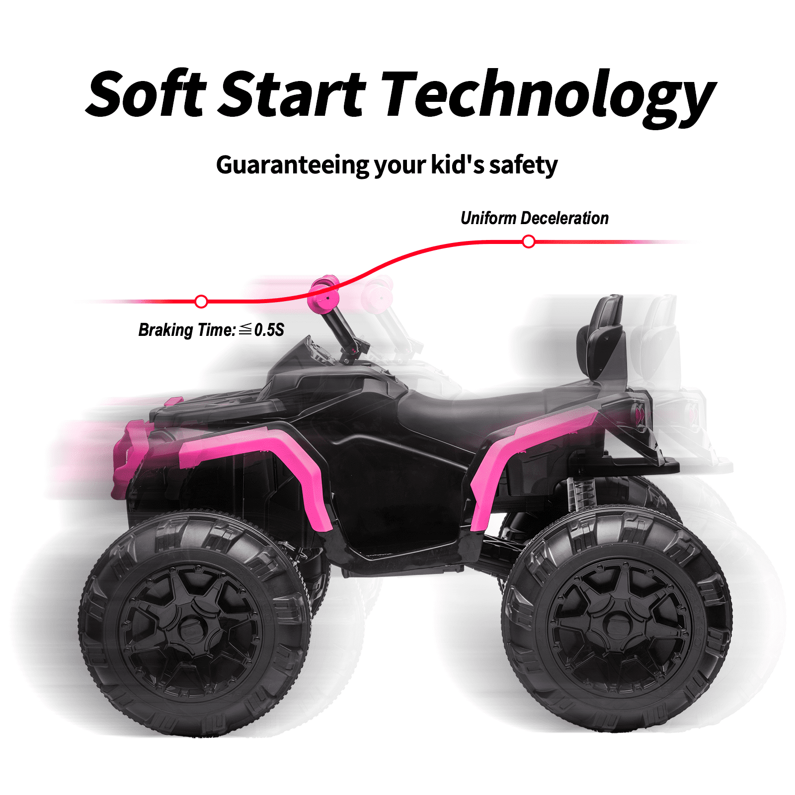 Outfunny 24V Kids 4 Wheeler, Electric ATV Quad Ride-on Toy for Big Kids Ages 3 and up, Rose