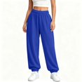 thumbnail image 2 of Womens Jogger Sweatpants Elastic High Waist Solid Relaxed Fit Joggers Ribbed Cuff Casual Athletic Trousers with Side Pockets Blue S, 2 of 6