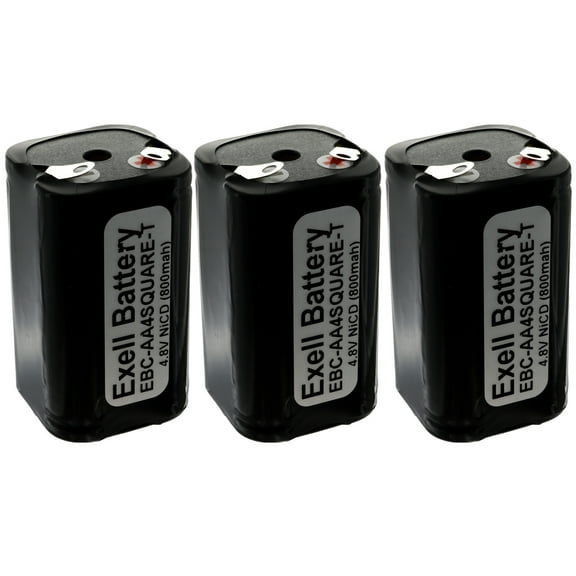 3x Exell Custom 4.8V 800mAh NiCd 4xAA Square Battery Pack with Tabs