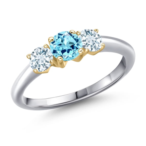 Gem Stone King 10K Two Tone Gold Blue Apatite and Sky Blue Aquamarine Engagement Ring for Women | 1.00 Cttw | Round 5MM | Gemstone Birthstone | Size 6