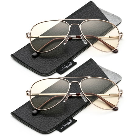 Kids Teens Blue Light Blocking Glasses - Anti Eyestrain - Computer Video Gaming Eyeglasses for Boys & Girls - Stylish Aviator Metal Frame with Spring Hinge Gaming Glasses