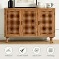 thumbnail image 6 of Boho Accent Cabinet with 3 Lattice Doors Storage Sideboard Credenzas Wooden Legs Home Living Room Walnut, 6 of 8