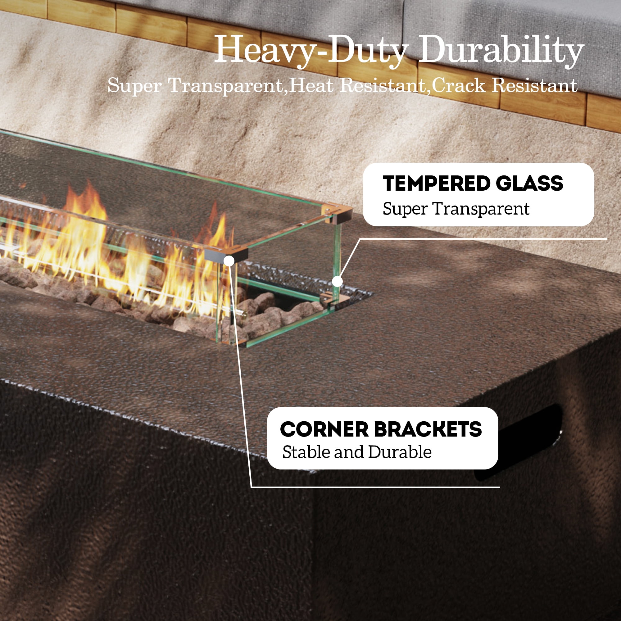 UPHA 56-inch Outdoor Propane Rectangle Fire Pit Table 50000 BTU Iron Gas FirePit for Outside Patio with Tank Cover, Wind Guard, Removable Lid, Lava Rocks, Rain Cover, Brown