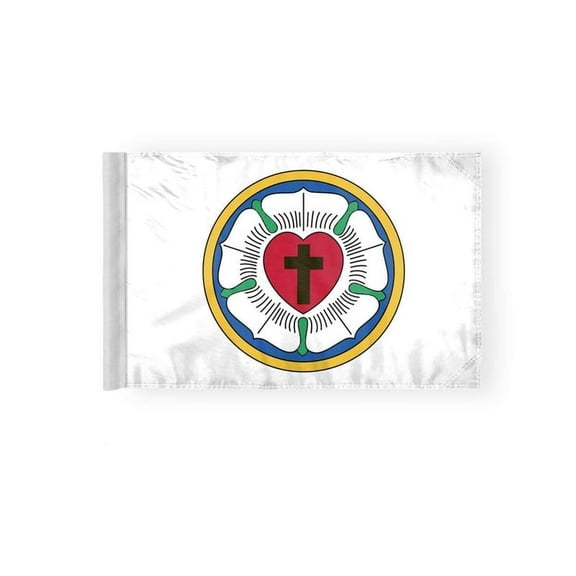 AGAS Lutheran Rose Motorcycle Flag 6x9 inch- Double Sided, Wrap Knitted Polyester With Sleeve