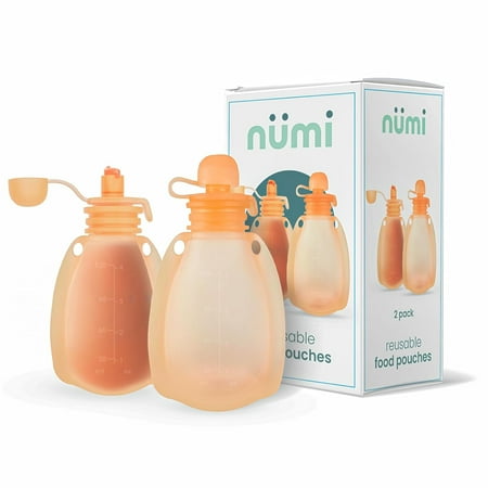 KinderSense Nümi Reusable Silicone Baby Food Pouches 5oz, Ages 1-3, 2 Pack (Orange)