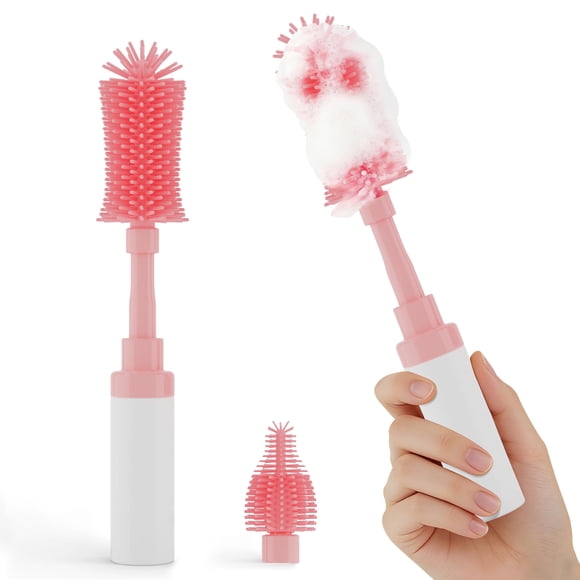 Juego de cepillos para biberones ZTX de silicona autoespumante, color rosa