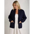 thumbnail image 5 of Women Long Sleeve Cardigan Sweater Casual Fashion Y2K Loose Fit Button Down Knit Sweater Coats Navy Blue XL, 5 of 8