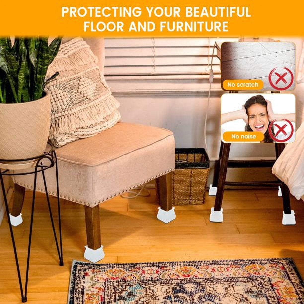 EIMELI 16PCS Square Silicone Chair Leg Caps Table Cover Feet Pads Floor Protectors for Hardwood Floors Felt Pads Anti-Slip Furniture Protection Covers