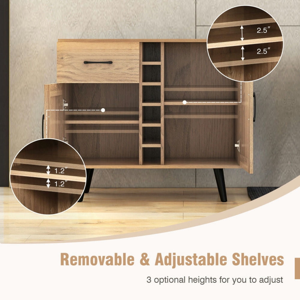 Finihen Kitchen Storage Cabinet, Buffet Sideboard, 2-Door Buffet Sideboard with 6-Bottle Wine Rack Drawer, for Dining Room, Kitchen, Living Room, Natural Finihen Kitchen Storage Cabinet, Buffet Sideboard, 2-Door Buffet Sideboard with 6-Bottle Wine Rack Drawer, for Dining Room, Kitchen, Living Room, Natural
