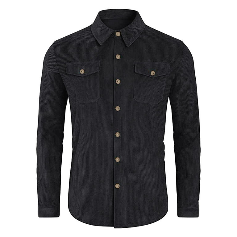 Elainilye Fashion Mens Shirt Henley Solid Casual Shirt Long Sleeve Shirt  Corduroy Cardigan Blouse Tops