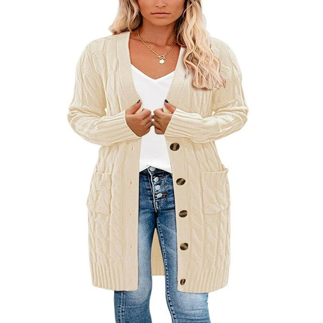 MesaSe Womens Long Sleeve Cable Knit Cardigan Sweaters Open Front Fall Outwear Coat