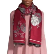 Saachi Floral Reversible Scarf Blossom Red Grey Fringe Trim