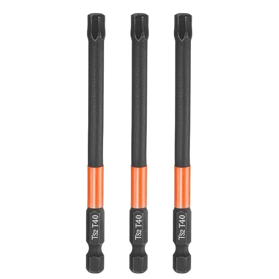 Uxcell 3pcs T40 Torx Head Screwdriver Bit 4" Long 1/4" Hex Shank Magnetic Tamper Proof 6 Point Star Screw Driver Black Phosphate