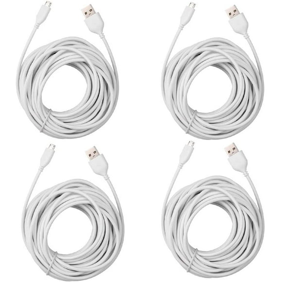 4-Pack 25ft Security Camera Micro USB Extension Cable Compatible for Wyze Cam Pan, Blink Mini, YI Home Camera, White
