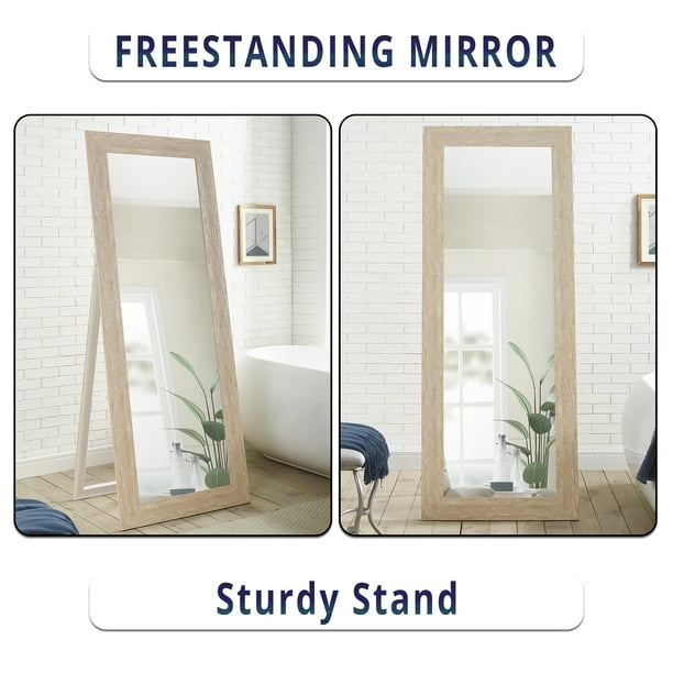 Full Body Mirror with Stand Wooden Framed Floor Length Mirror Stand Up
