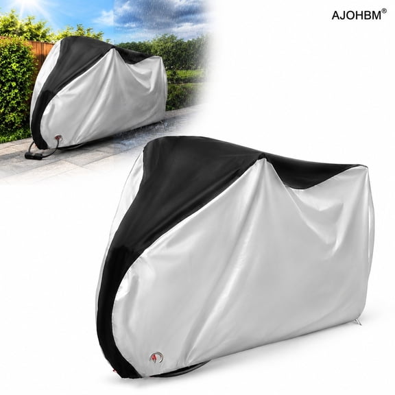 AJOHBM Waterproof XXL Bicycle Cover, Outside Bikes Storage Covers Rain Sun UV Dust Wind Proof Mountain Bicycle Covers Road Electric Bike Cover Hybrid Bike Cover with Lock Hole