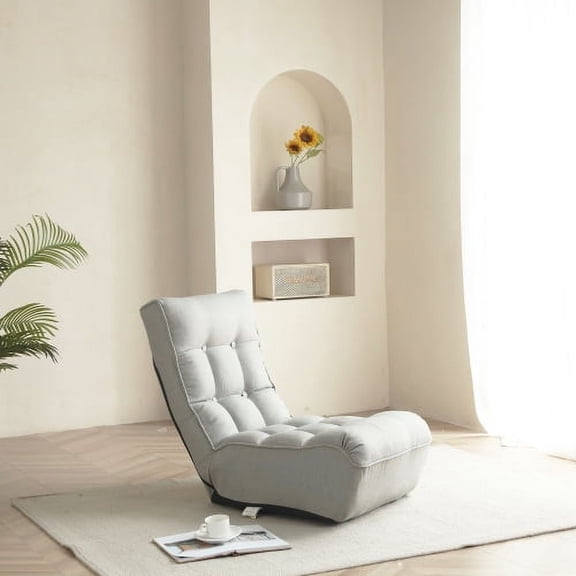 Japanese Floor Chair, Adjustable Reclining Lazy Sofa, 4-Position Tatami Chair for Living Room, Bedroom, Balcony, Foldable Leisure Single Sofa, Gray
