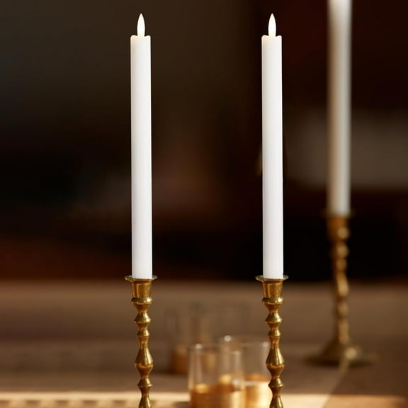 LumiPur Signature Collection Natural Glow LED Flameless Taper Candles, 1" x 9", Linen White, 2-Pack